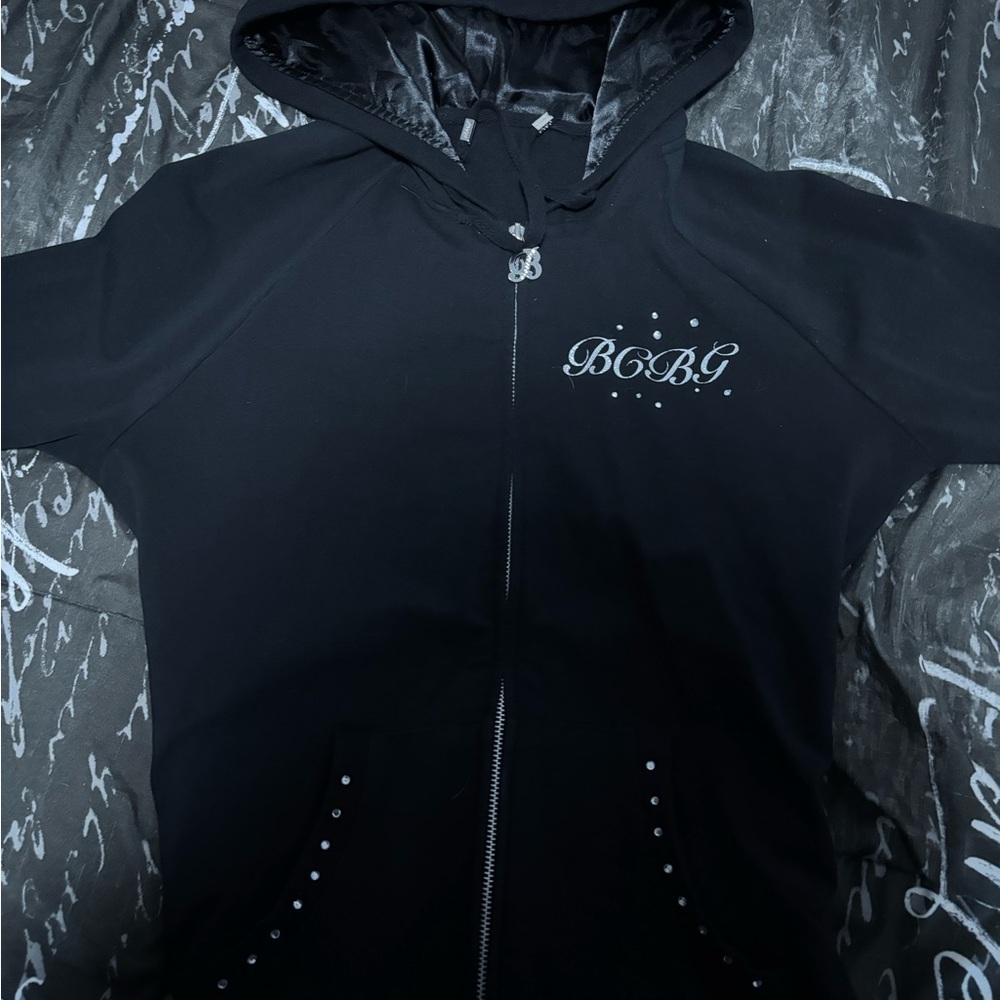 BCBG Women's Black Bomber Jacket with Hood